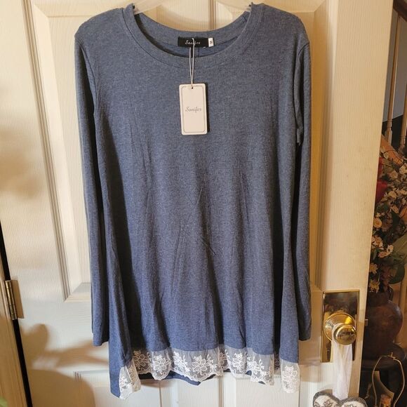 SANIFER BLUE TUNIC TOP - Picture 1 of 6